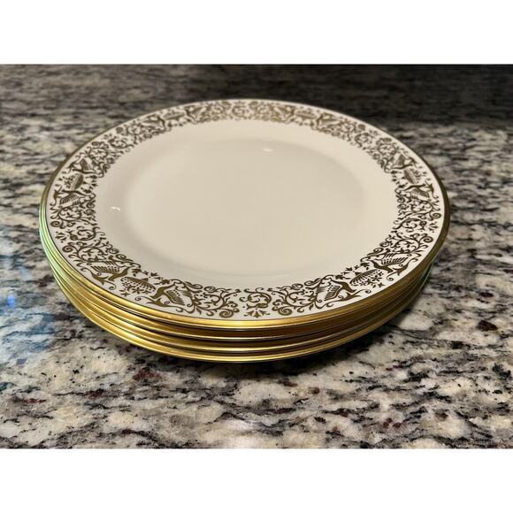 Lenox Tuscany Dinner Plates Gold Scrolls Birds 10 3/4" Ivory Set of 4 - Picture 8 of 10
